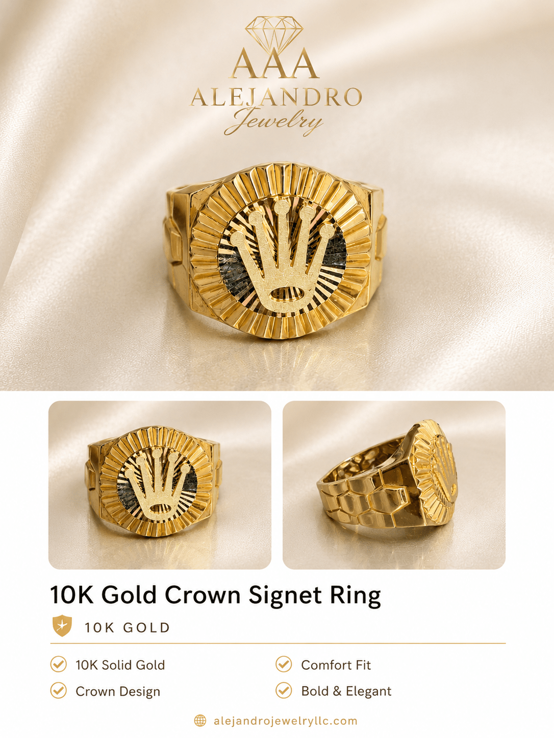 10K Gold Crown Ring size 10 - Alejandro Jewelry AAA