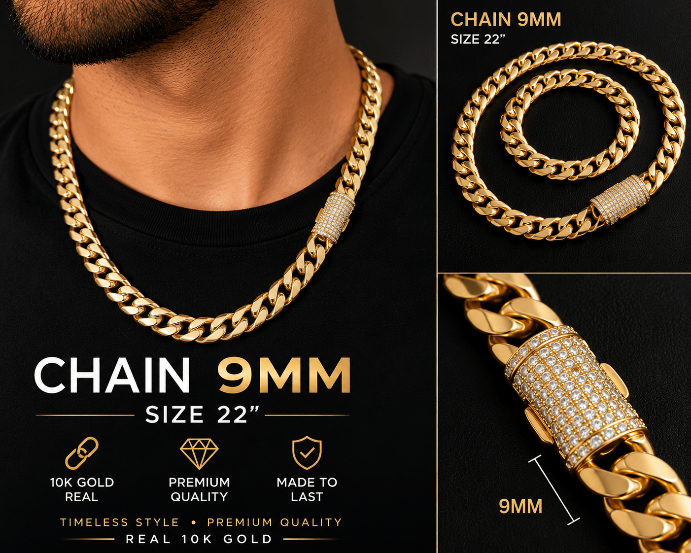 9MM Chain – Size 22” - Alejandro Jewelry LLC