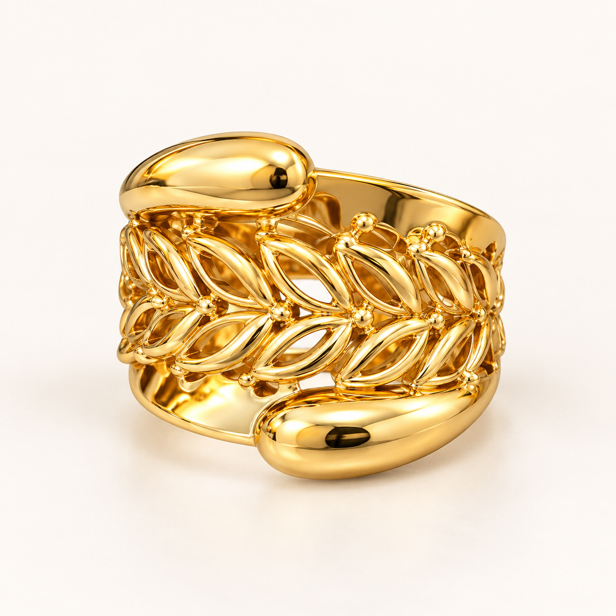 10K yellow gold leaf openwork bypass ring, size 8