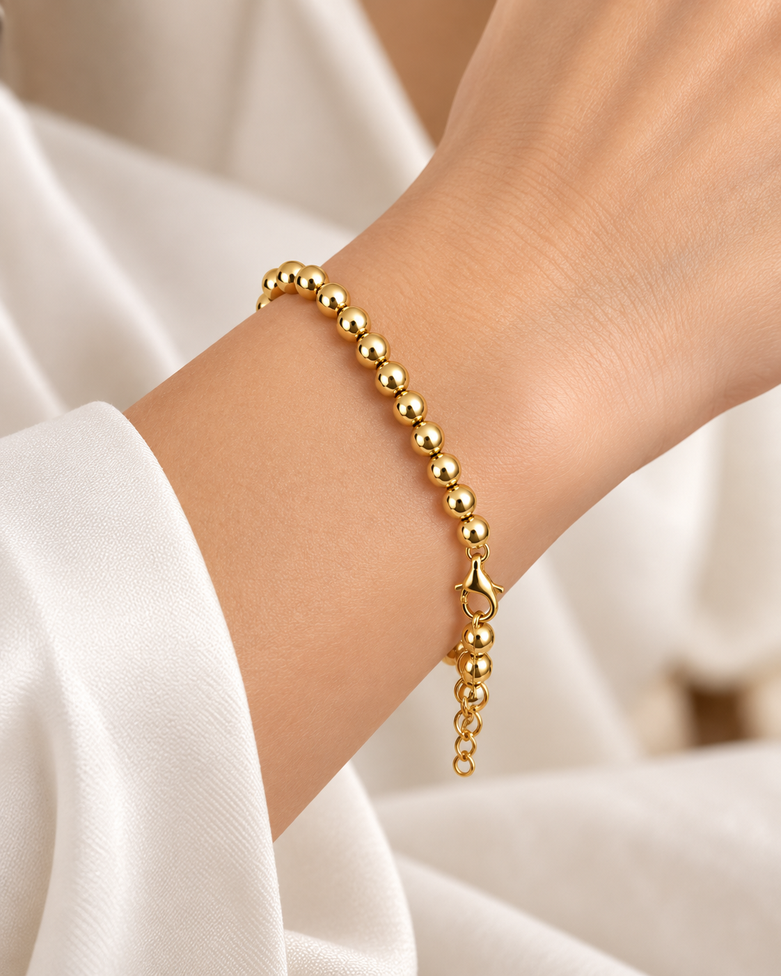 10K Yellow Gold Ball Bead Bracelet – Size 8, Adjustable to 7 & 7.5