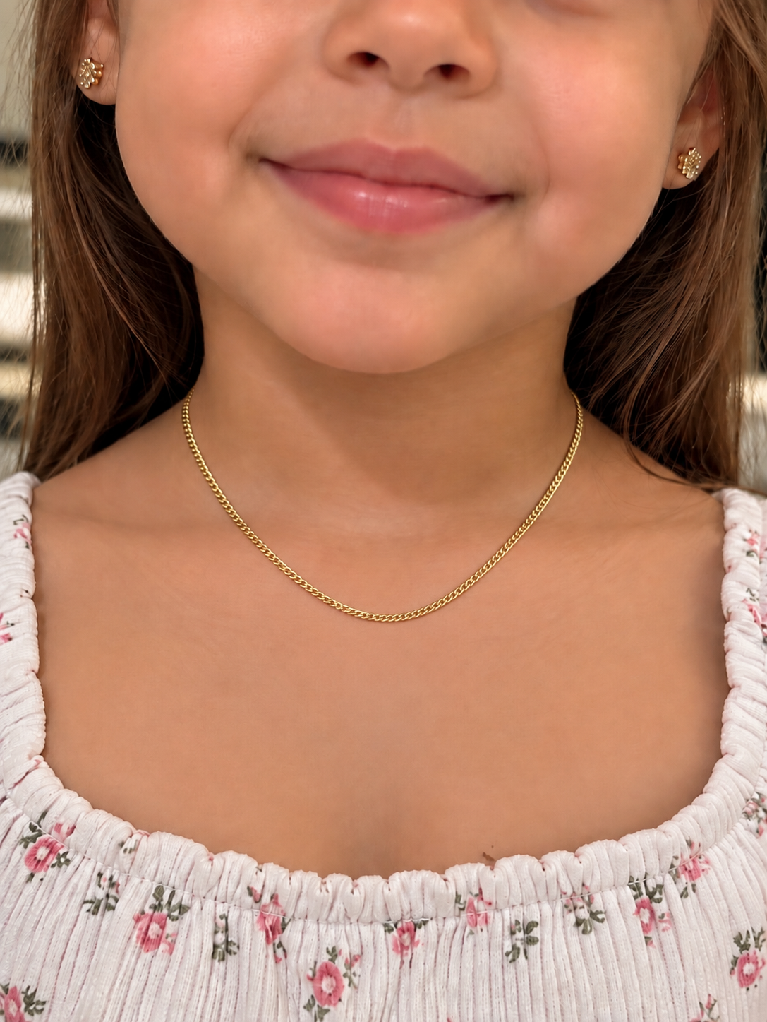 10K gold solid Cuban link chain, 1mm, 16 inch, for girls - chain only, no pendant - Alejandro Jewelry
