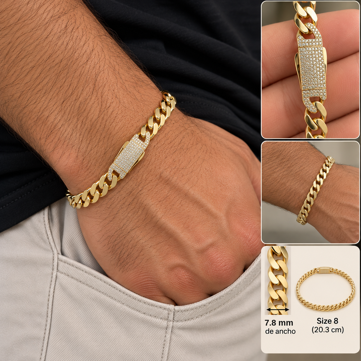 10K Yellow Gold Semi-Solid Cuban Link Bracelet – 7.8mm, Size 8