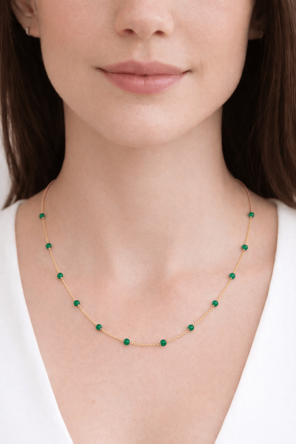 Beautiful chain of natural emerald stones size 18 of real 18k gold - Alejandro Jewelry LLC