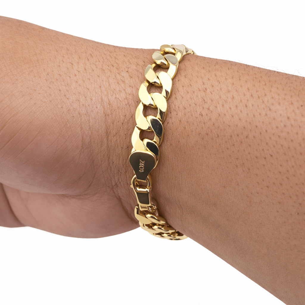 Men's bracelet 10k solid gold cut 8.5mm gloss size 8 - Alejandro Jewelry LLC