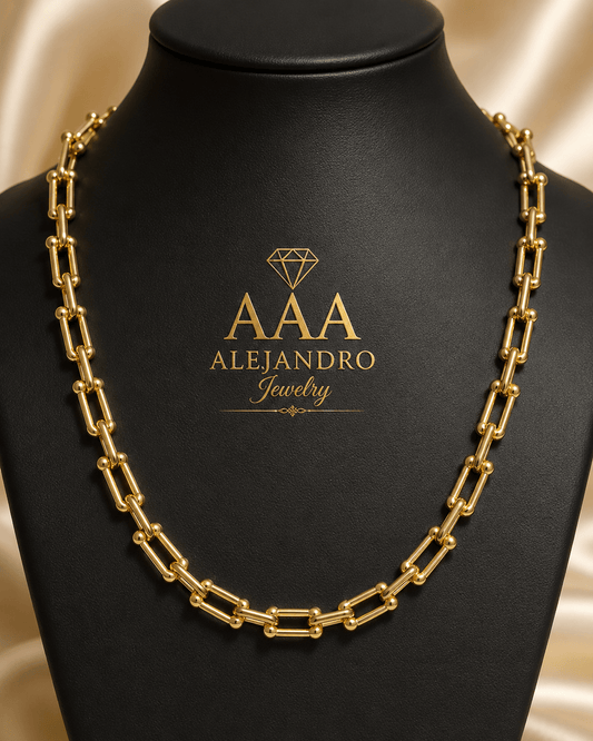 10k Gold Beaded Link Necklace – 7mm, 18 - Alejandro Jewelry AAA