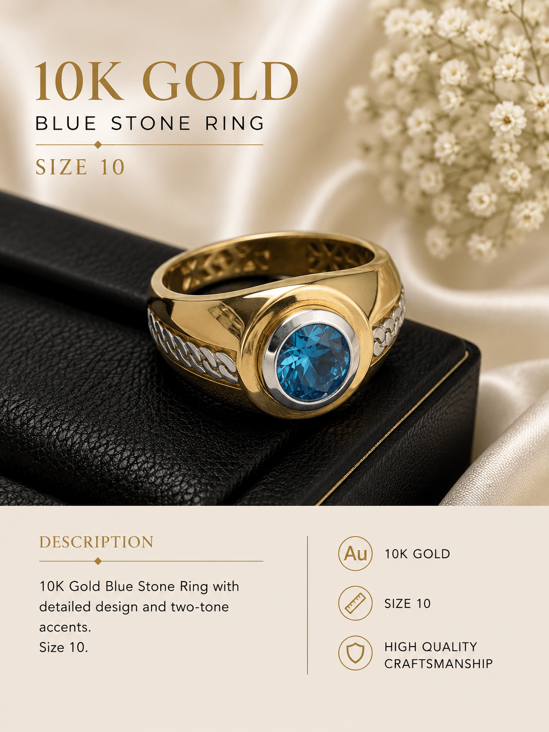10K Gold Blue Stone Ring – Size 10 - Alejandro Jewelry AAA