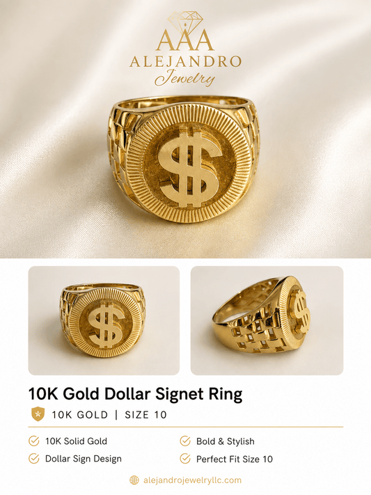 10K Gold Dollar Sign Ring - Alejandro Jewelry AAA