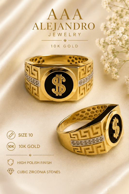 10K Gold Dollar Sign Ring - Alejandro Jewelry AAA