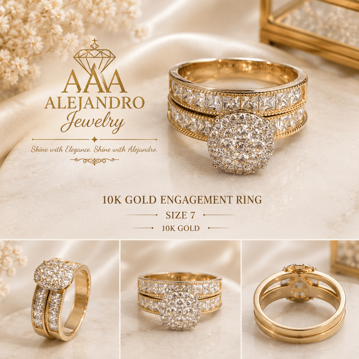 10K Gold Engagement Ring Set – Size 7 - Alejandro Jewelry AAA