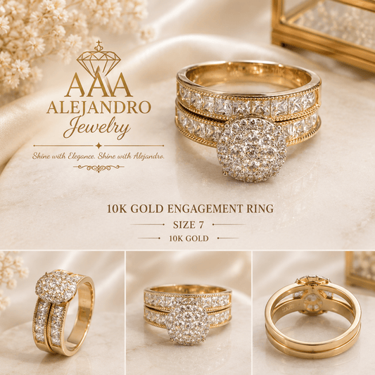 10K Gold Engagement Ring Set – Size 7 - Alejandro Jewelry AAA