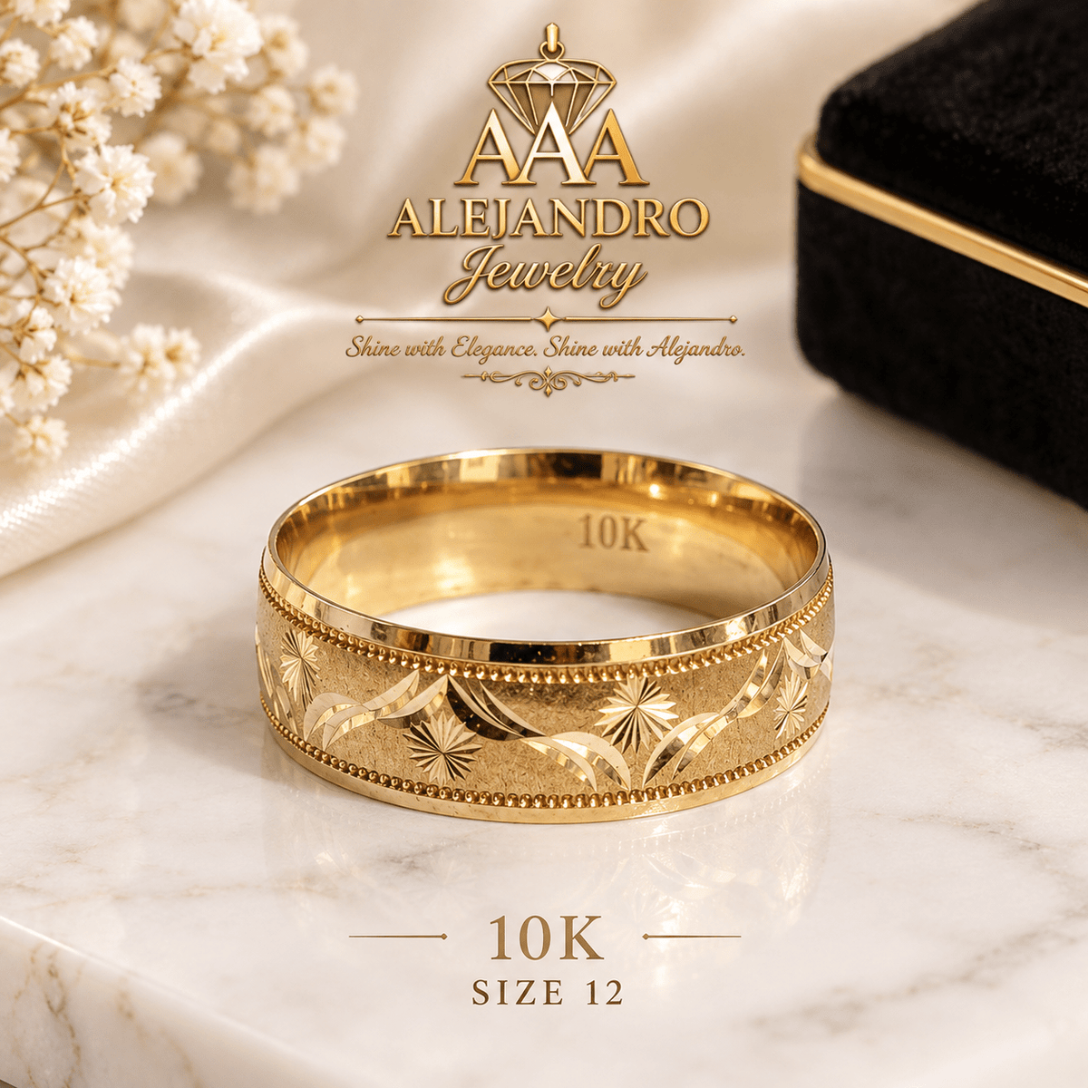 10K Gold Engraved Band Ring – Size 12 - Alejandro Jewelry AAA