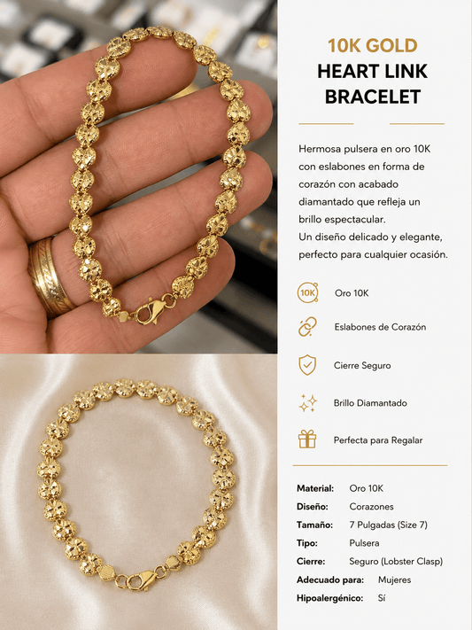 10K Gold Heart Bracelet – Size 7 - Alejandro Jewelry AAA