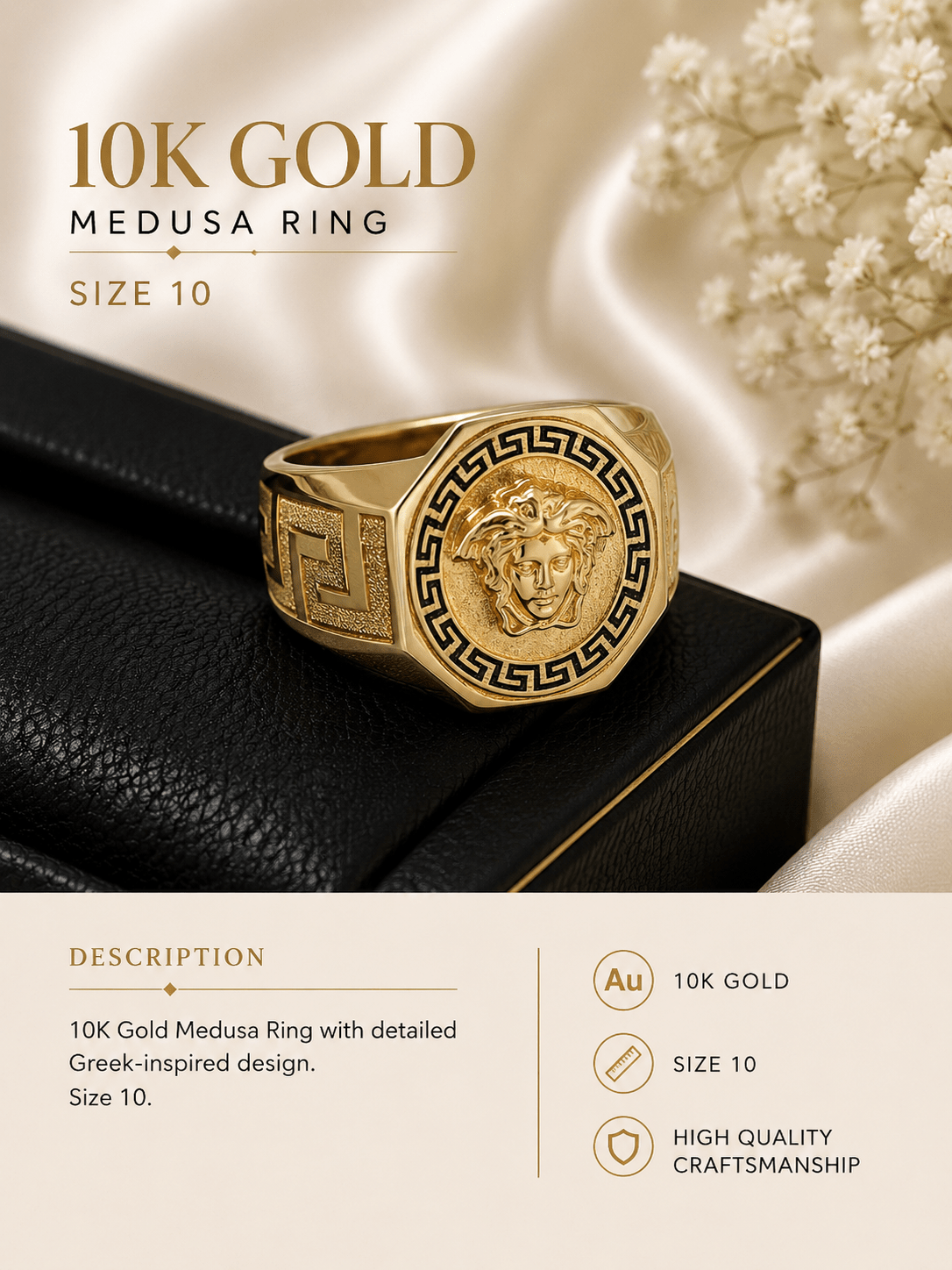 10K Gold Medusa Ring – Size 10 - Alejandro Jewelry AAA