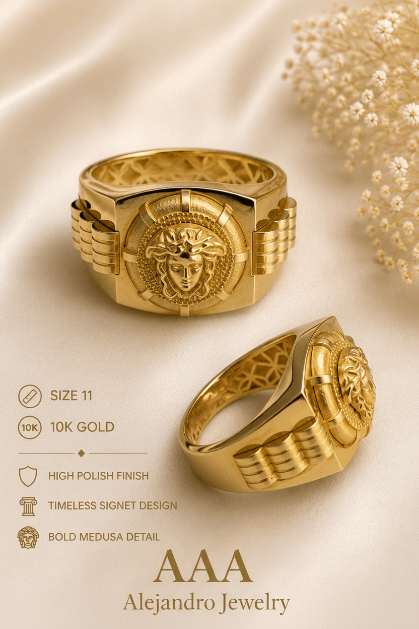 10K Gold Medusa Signet Ring - Alejandro Jewelry AAA