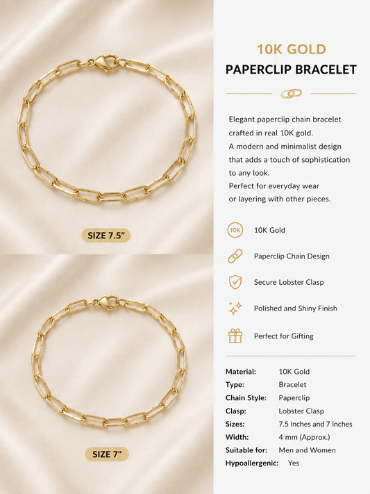 10K Gold Paperclip Bracelet – 3.7mm - Alejandro Jewelry AAA