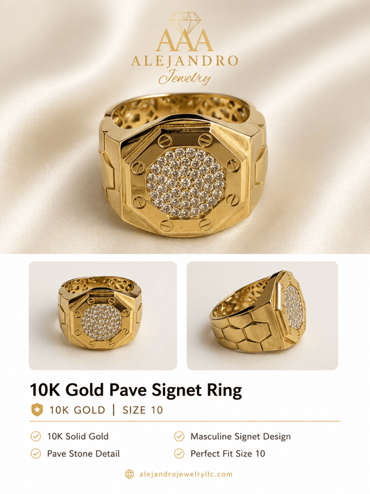 10K Gold Pavé Signet Ring - Alejandro Jewelry AAA