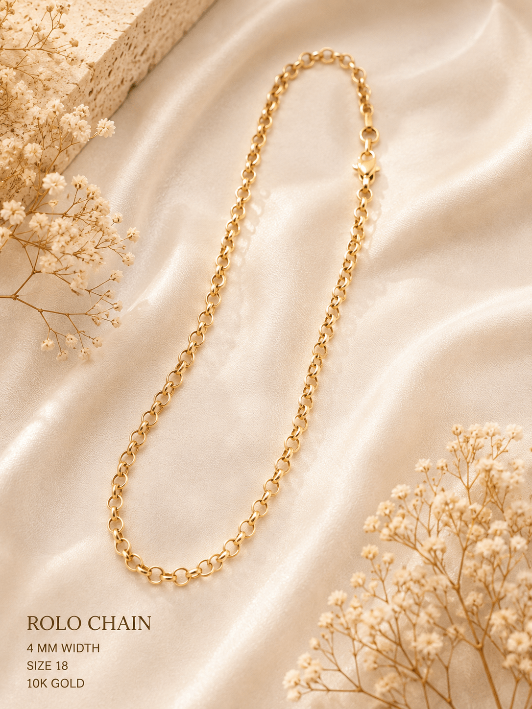 10K Gold Rolo Chain – 4mm - Alejandro Jewelry AAA
