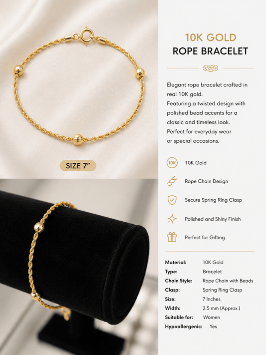10K Gold Rope Bracelet with Bead Accents - Alejandro Jewelry AAA