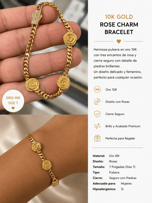 10K Gold Rose Bracelet – Size 7 - Alejandro Jewelry AAA