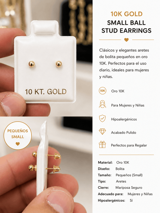 10K Gold Small Ball Stud Earrings - Alejandro Jewelry AAA