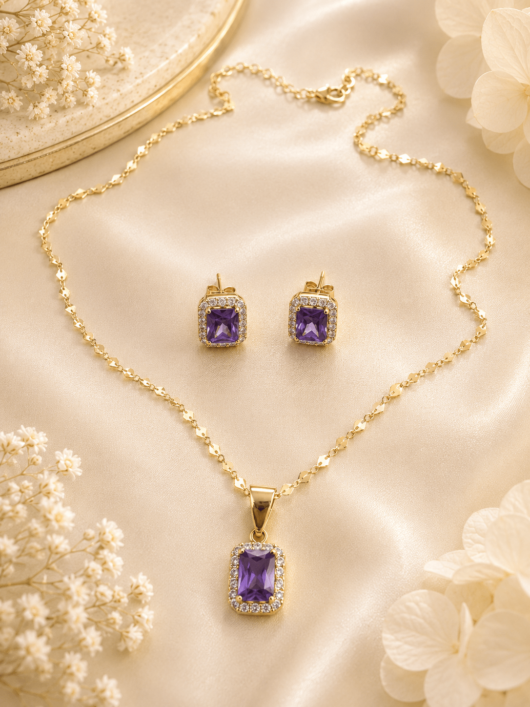 10K Gold Women’s Necklace & Earring Set – 16 - Alejandro Jewelry AAA