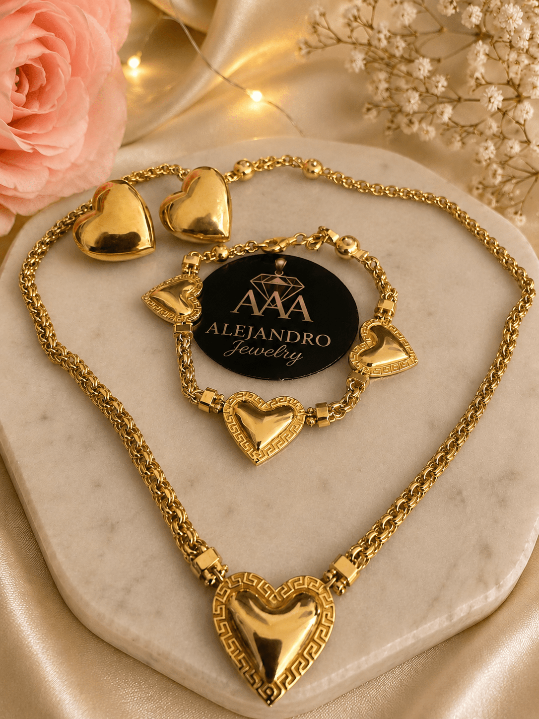 10K Real Gold Heart Jewelry Set - Alejandro Jewelry LLC