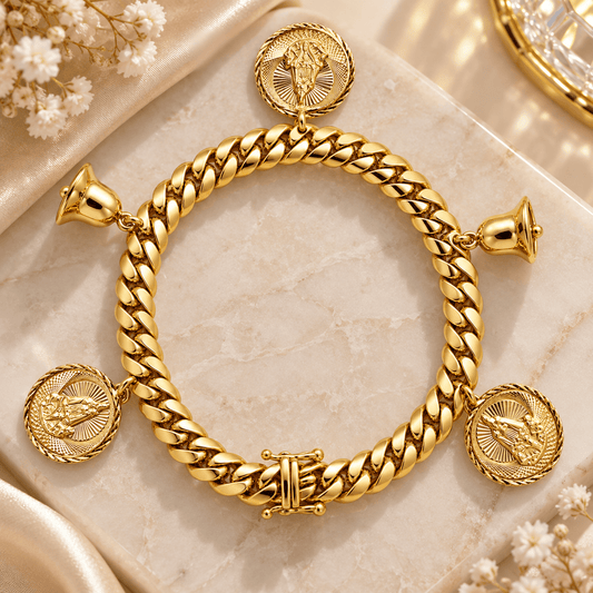10K Solid Gold Cuban Link Charm Bracelet – 6mm, 8” - Alejandro Jewelry AAA