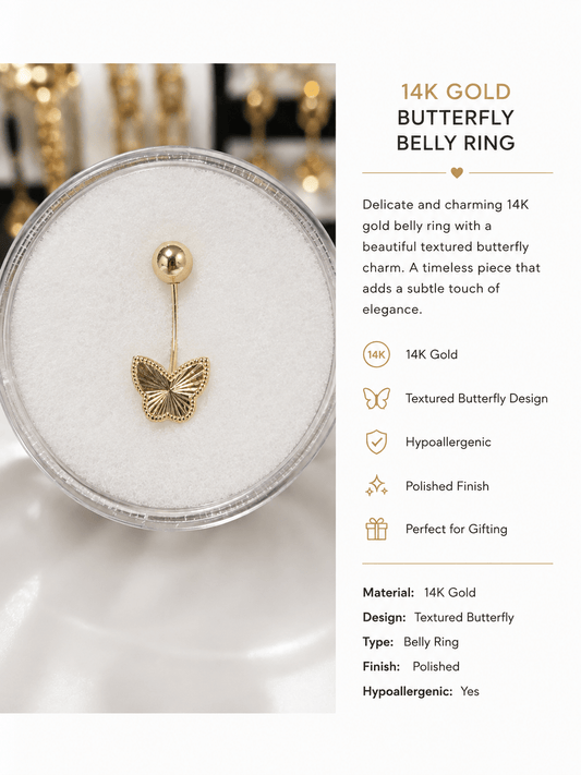 14K Gold Butterfly Belly Ring - Alejandro Jewelry AAA