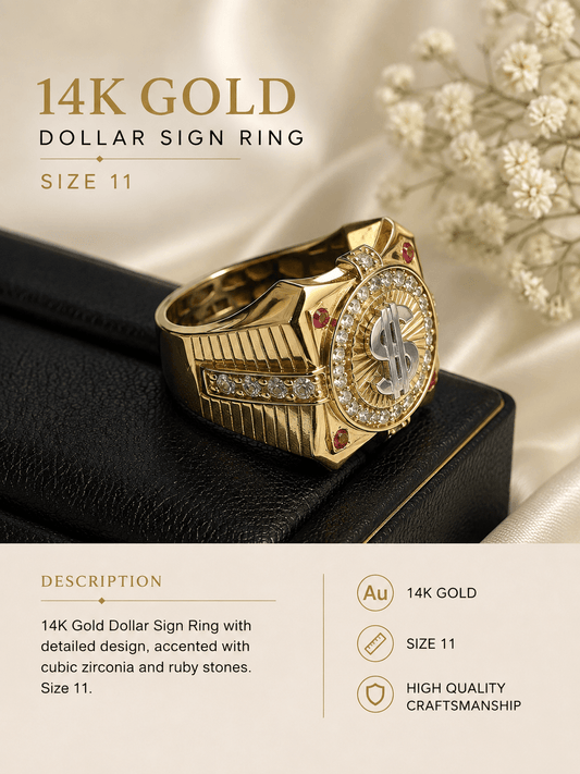14K Gold Dollar Sign Ring – Size 11 - Alejandro Jewelry AAA