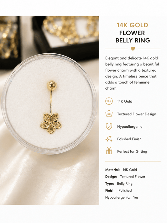 14K Gold Flower Belly Ring - Alejandro Jewelry AAA