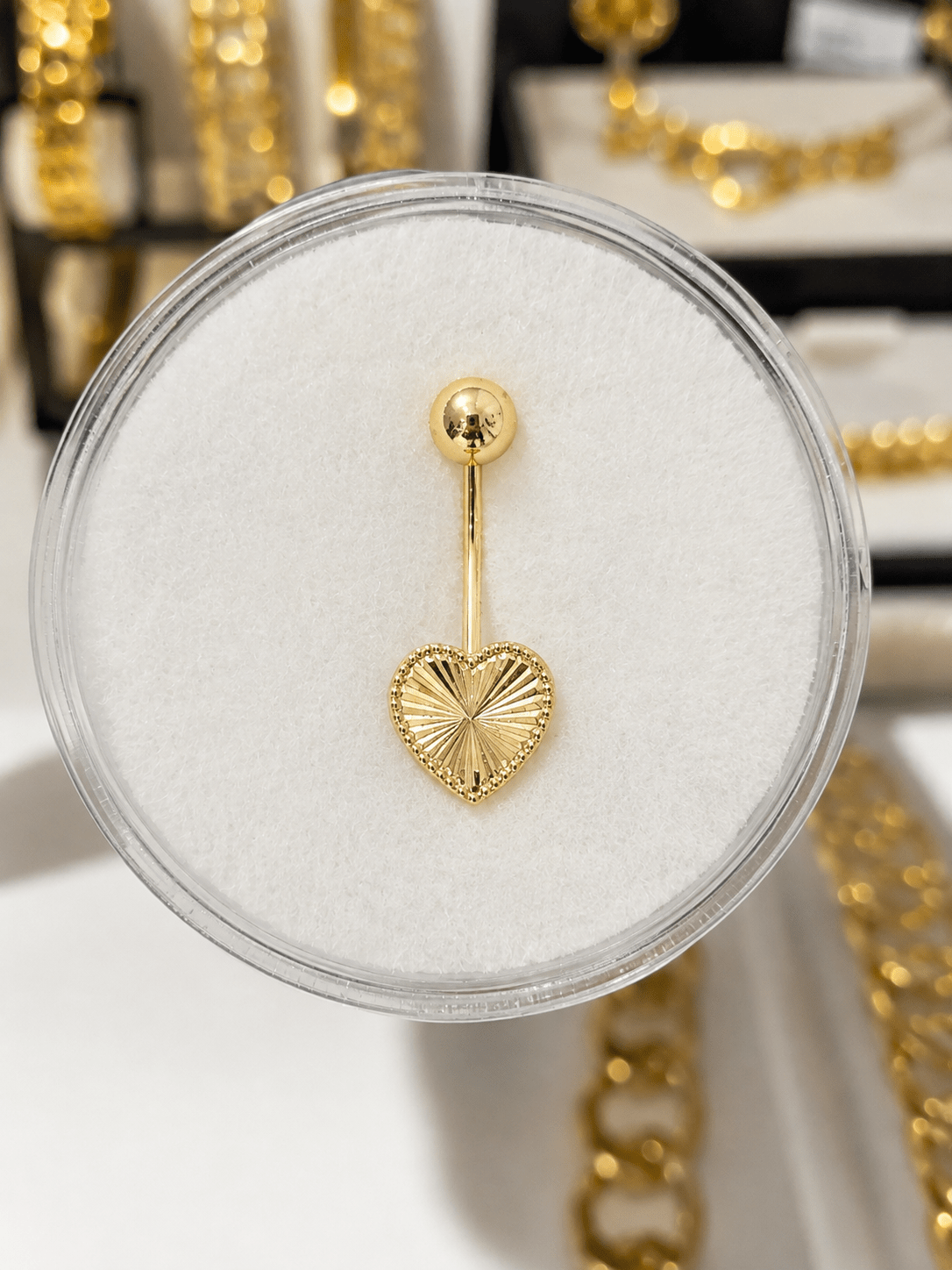 14K Gold Heart Belly Button Ring - Alejandro Jewelry AAA