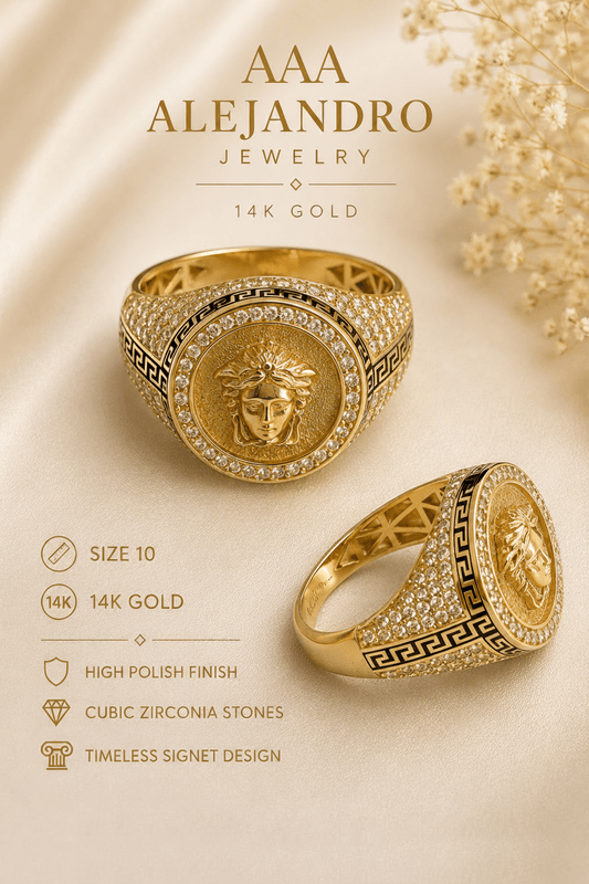 14K Gold Medusa Signet Ring - Alejandro Jewelry AAA