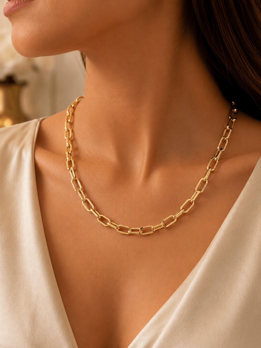14K Gold Paper Clip Necklace – 6.2mm, 18 - Alejandro Jewelry AAA