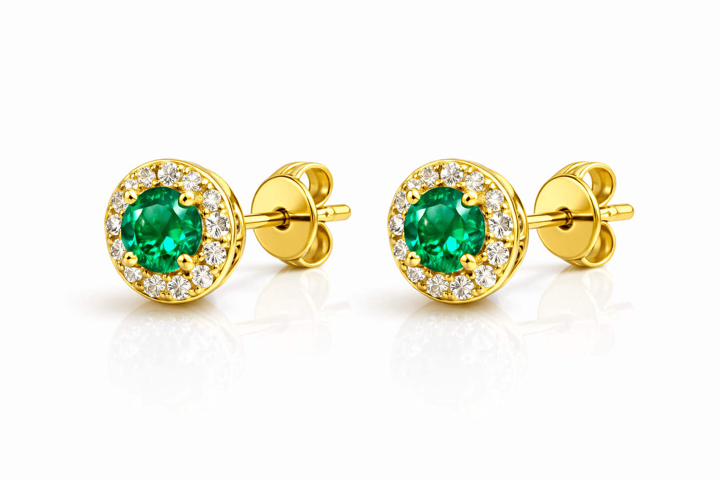 14k real gold earrings with emeralds and natural diamonds - Alejandro Jewelry LLC