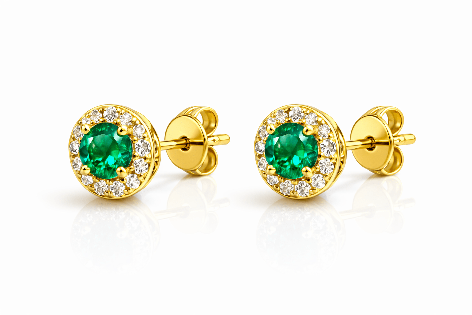 14k real gold earrings with emeralds and natural diamonds - Alejandro Jewelry LLC