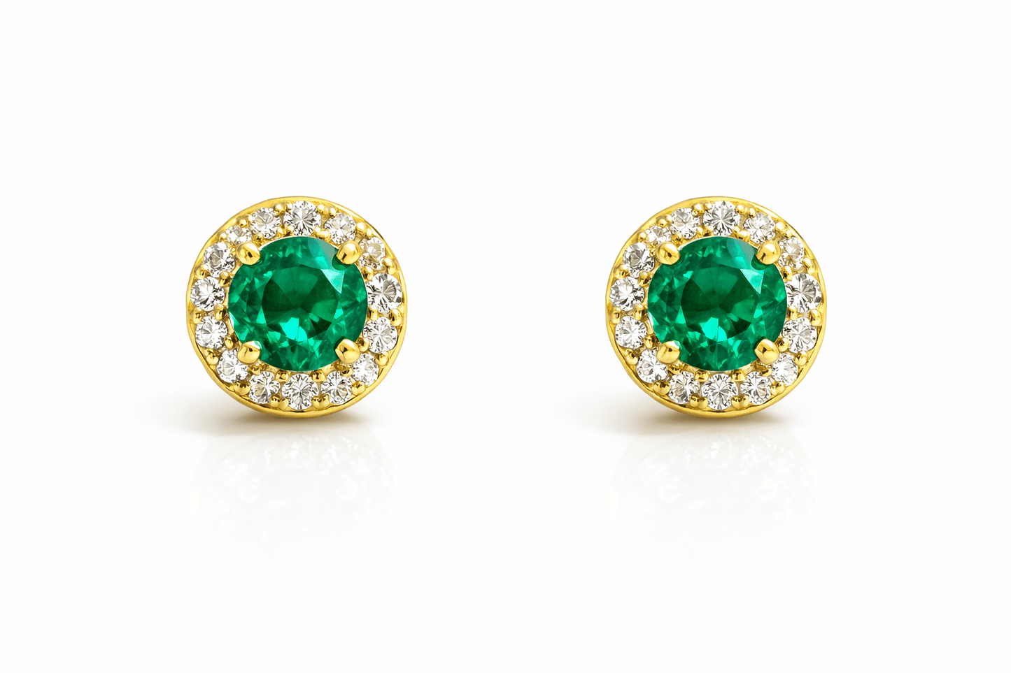14k real gold earrings with emeralds and natural diamonds - Alejandro Jewelry LLC