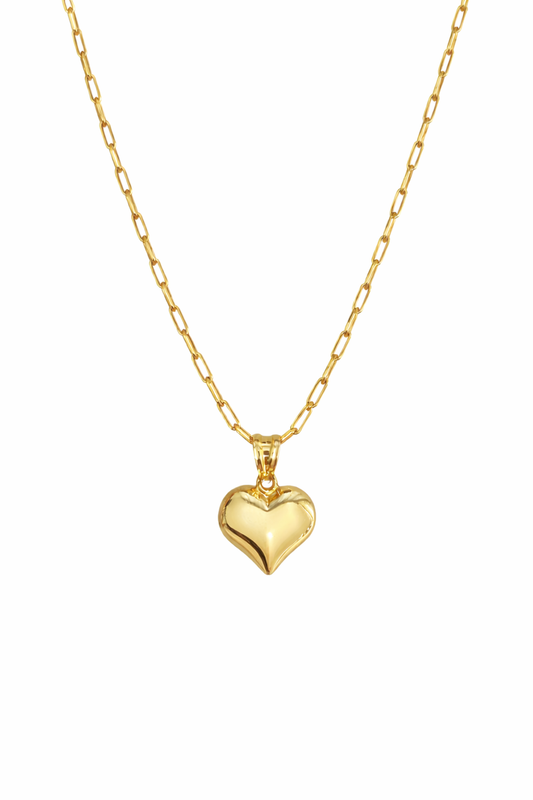10K real gold Paper Clip chain, size 20 and 2.5 mm wide, with a beautiful heart pendant. Fine, elegant, and modern design, perfect for everyday wear
