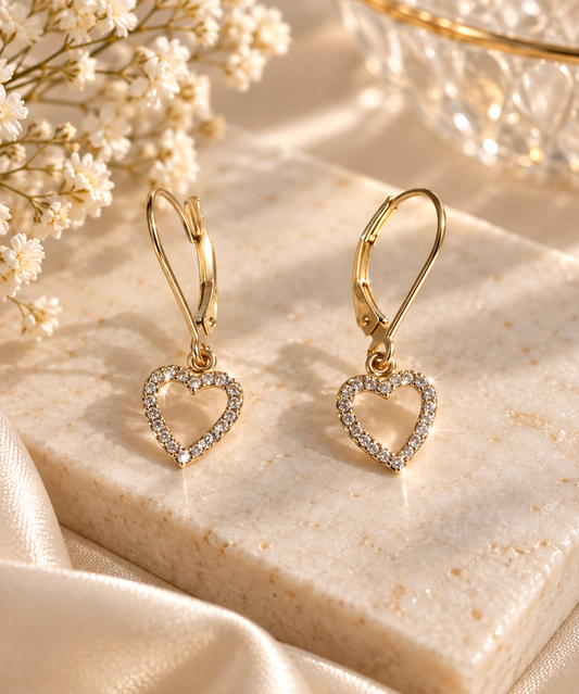 14K Yellow Gold Natural Diamond Heart Earrings