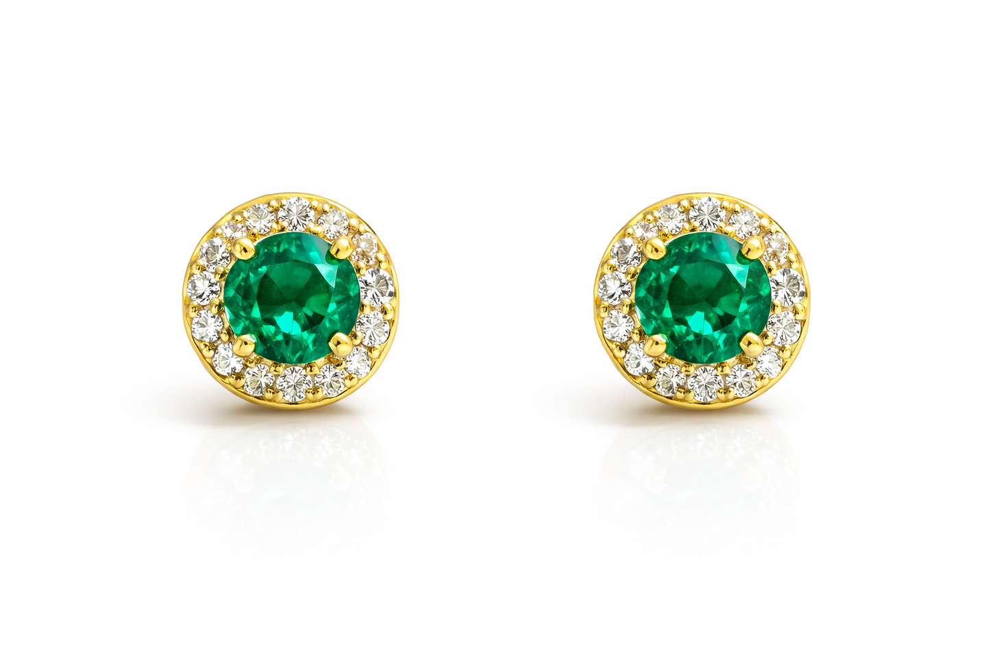14k real gold earrings with emeralds and natural diamonds