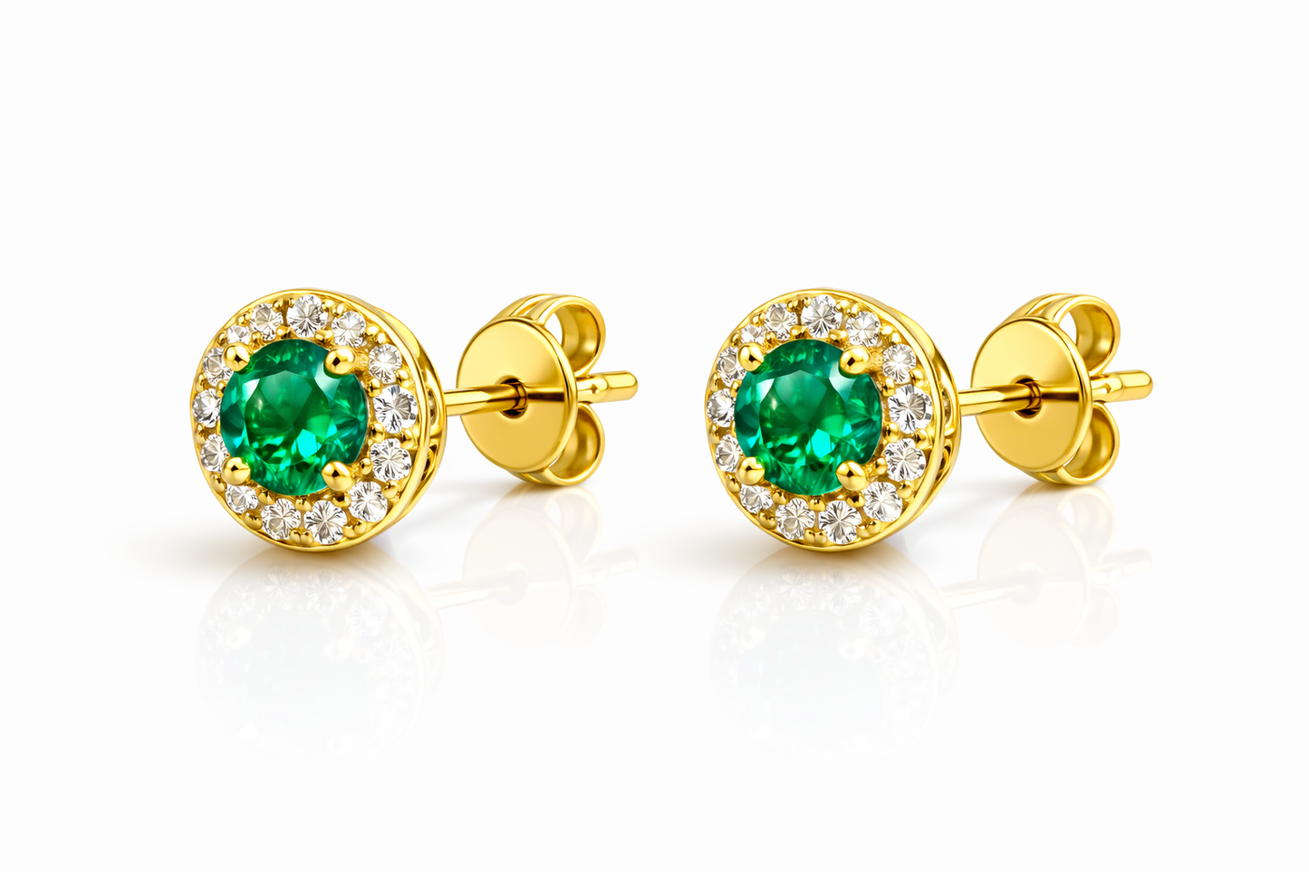 14k real gold earrings with emeralds and natural diamonds