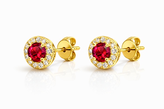 Real 14k gold earrings with natural ruby and diamonds