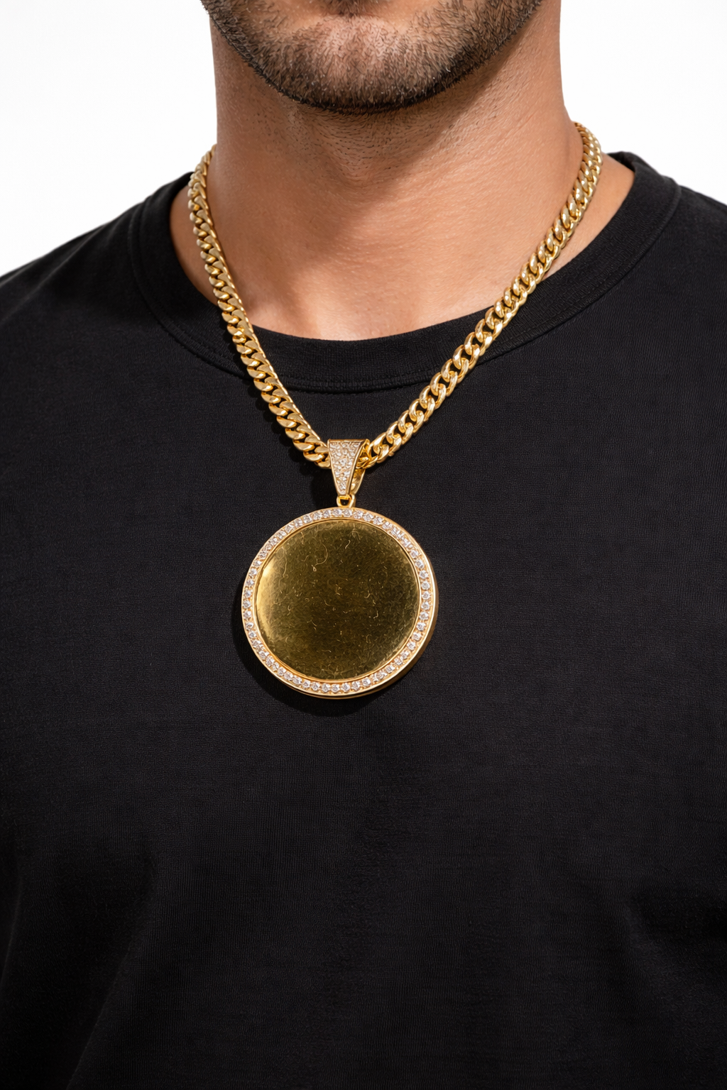 Personalized 35.9 mm round large charms made of real 10k gold