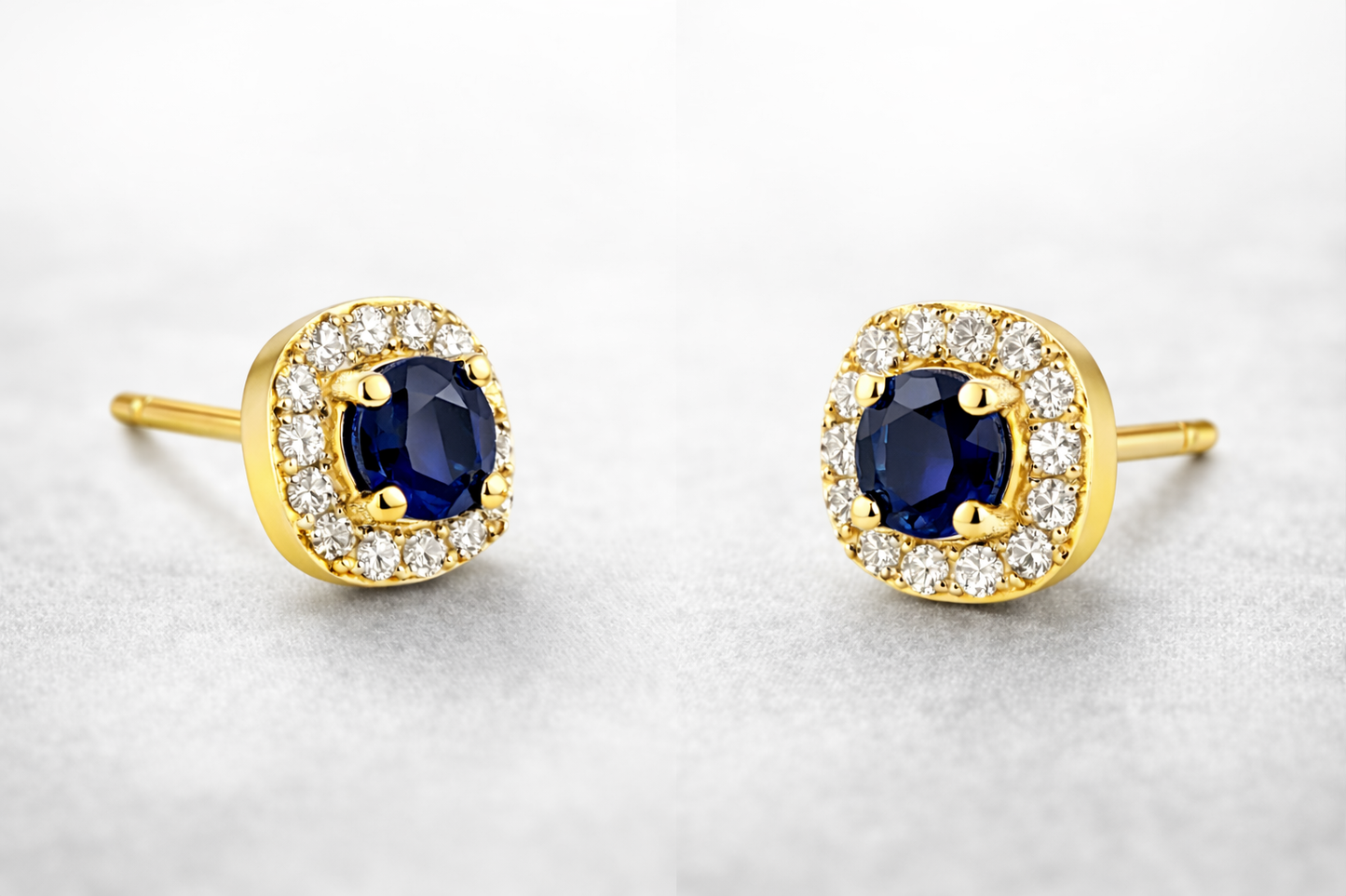 Real 14k gold earrings with sapphires and natural diamonds