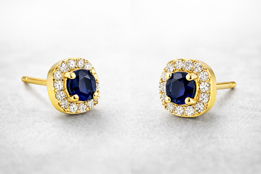 Real 14k gold earrings with sapphires and natural diamonds