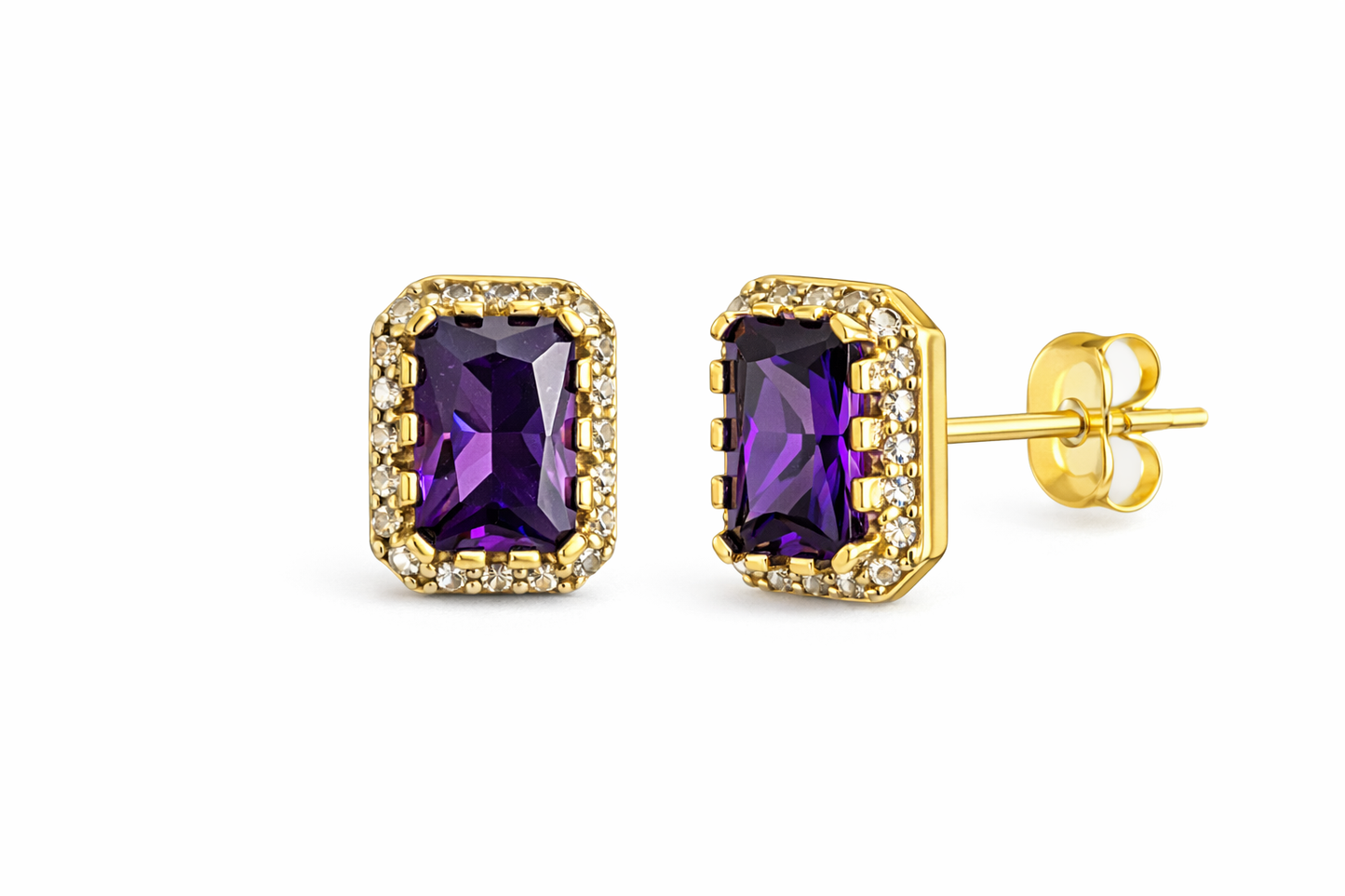 Set of earrings and charm with purple stone of real 10k gold