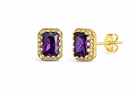 Set of earrings and charm with purple stone of real 10k gold
