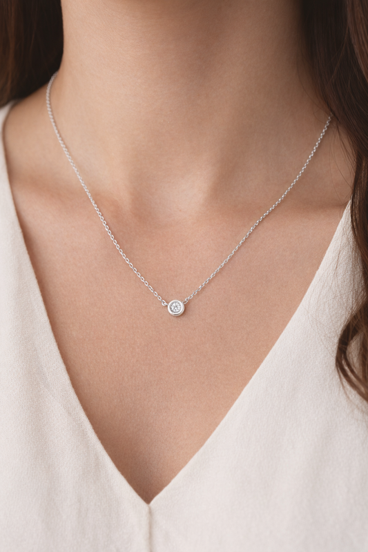 Chain set with natural diamond earrings in real 14k white gold