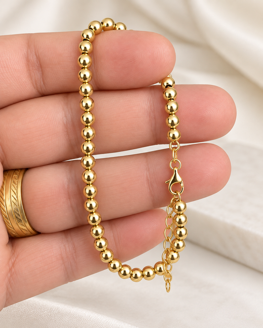 10K Yellow Gold Ball Bead Bracelet – Size 8, Adjustable to 7 & 7.5