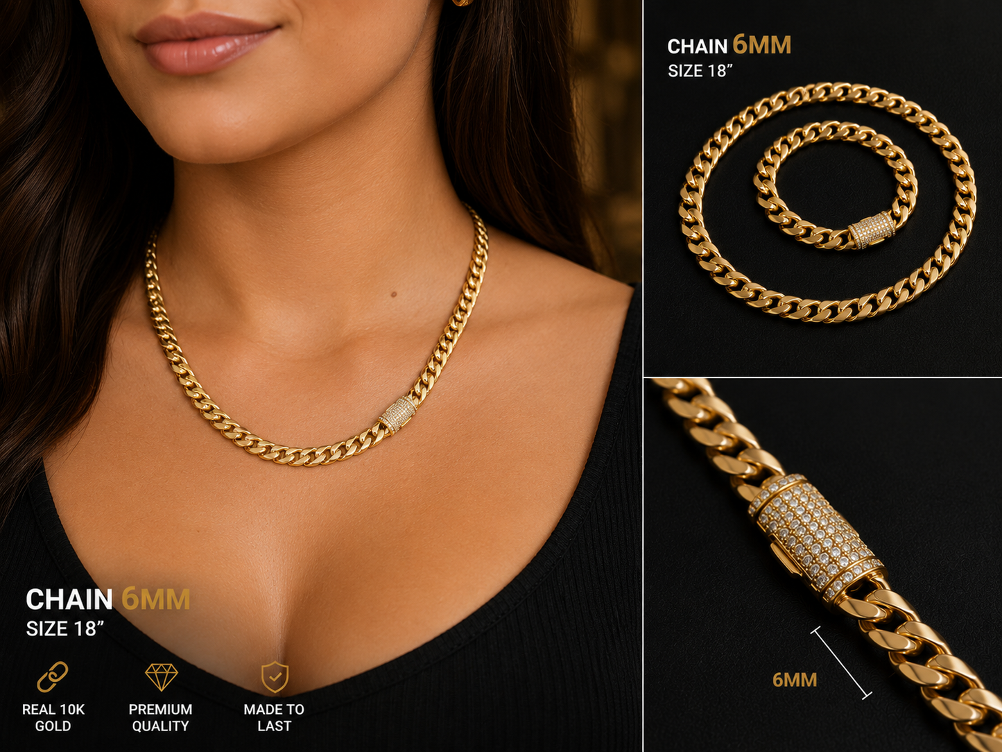 6MM Chain – Size 18” | Real 10K Gold Semi-Solid
