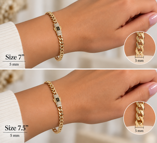 10K gold semi-solid Cuban link bracelet 5mm with stone-set box clasp - Alejandro Jewelry
